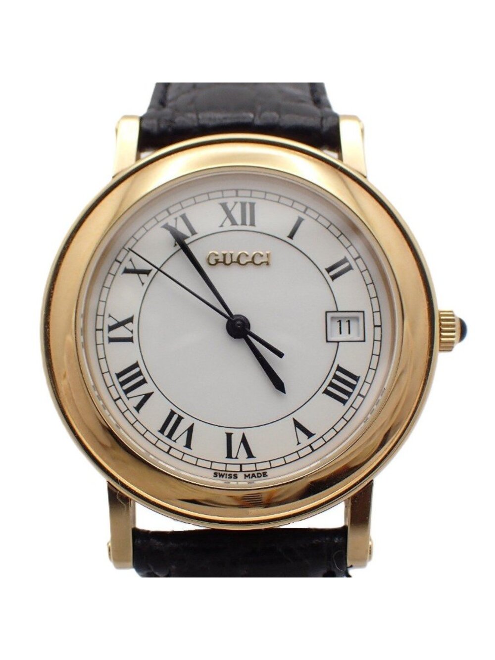 Gucci Quartz Watch Gold White Dial Leather Strap